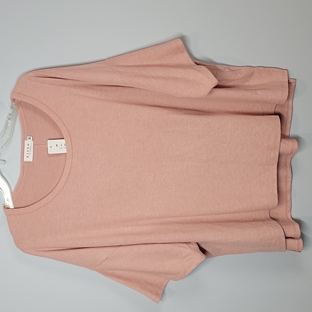 Risen Los Angeles fleece short sleeve scoop neck pink shirt
